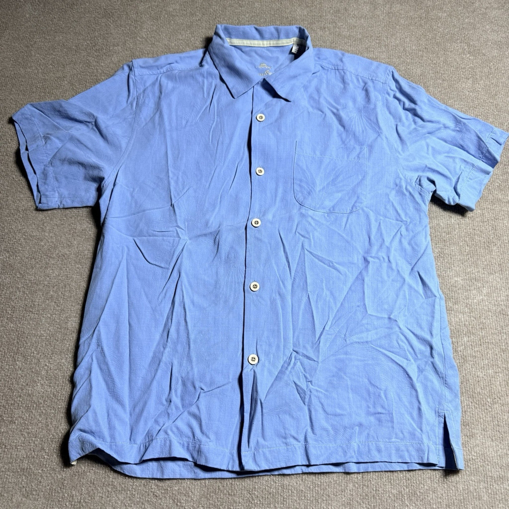 Tommy Bahama Shirt Mens Medium Blue 100% Silk Shadow Palm Jacquard T320095 - Picture 2 of 15